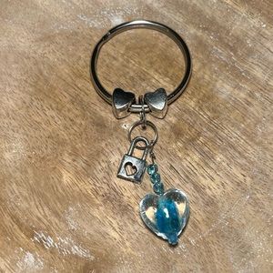 Glow in the Dark Blue Heart Silver Keyring Keychain
